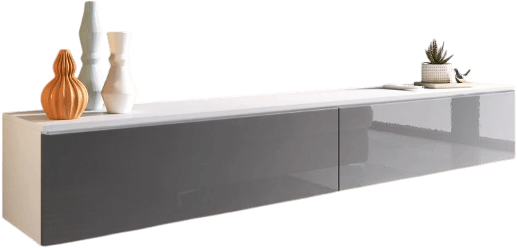 Έπιπλο τηλεόρασης Lowboard D 180-Λευκό-Γκρι Γυαλιστερό