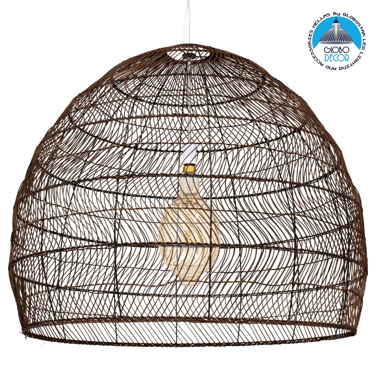 GLOBOSTAR® MALIBU 00967 Boho Κρεμαστό Φωτιστικό Οροφής με Ντουί 1 x E27 AC 220-240V IP20 - Καφέ - Μ100 x Π100 x Y86cm