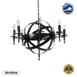 GLOBOSTAR® ESTELLE 01003 Vintage Κρεμαστό Φωτιστικό Οροφής με Ντουί 8 x E14 AC 220-240V IP20 - Μαύρο - Μ65 x Π65 x Y50cm