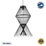 GLOBOSTAR® YOSHI 01929 Boho Κρεμαστό Φωτιστικό Οροφής με Ντουί 1 x E27 AC 220-240V IP20 - Μαύρο - Μ35 x Π35 x Υ60cm