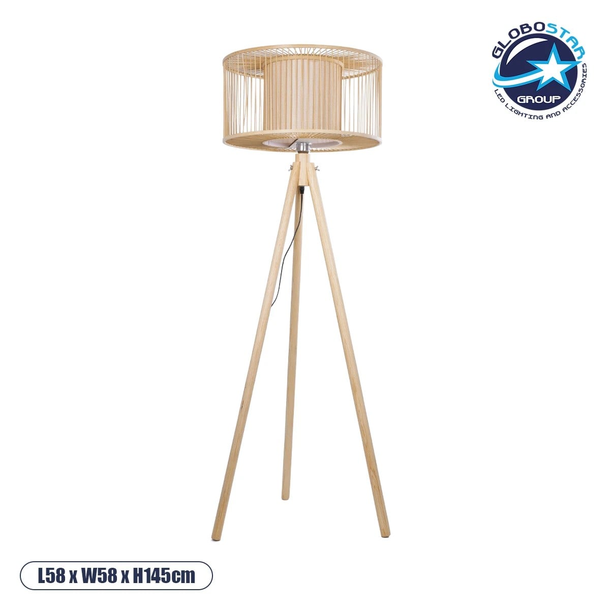 GLOBOSTAR® POPPY 01988 Boho Επιδαπέδιο Φωτιστικό με Ντουί 1 x E27 AC 220-240V IP20 - Μπεζ - Μ58 x Π58 x Υ145cm