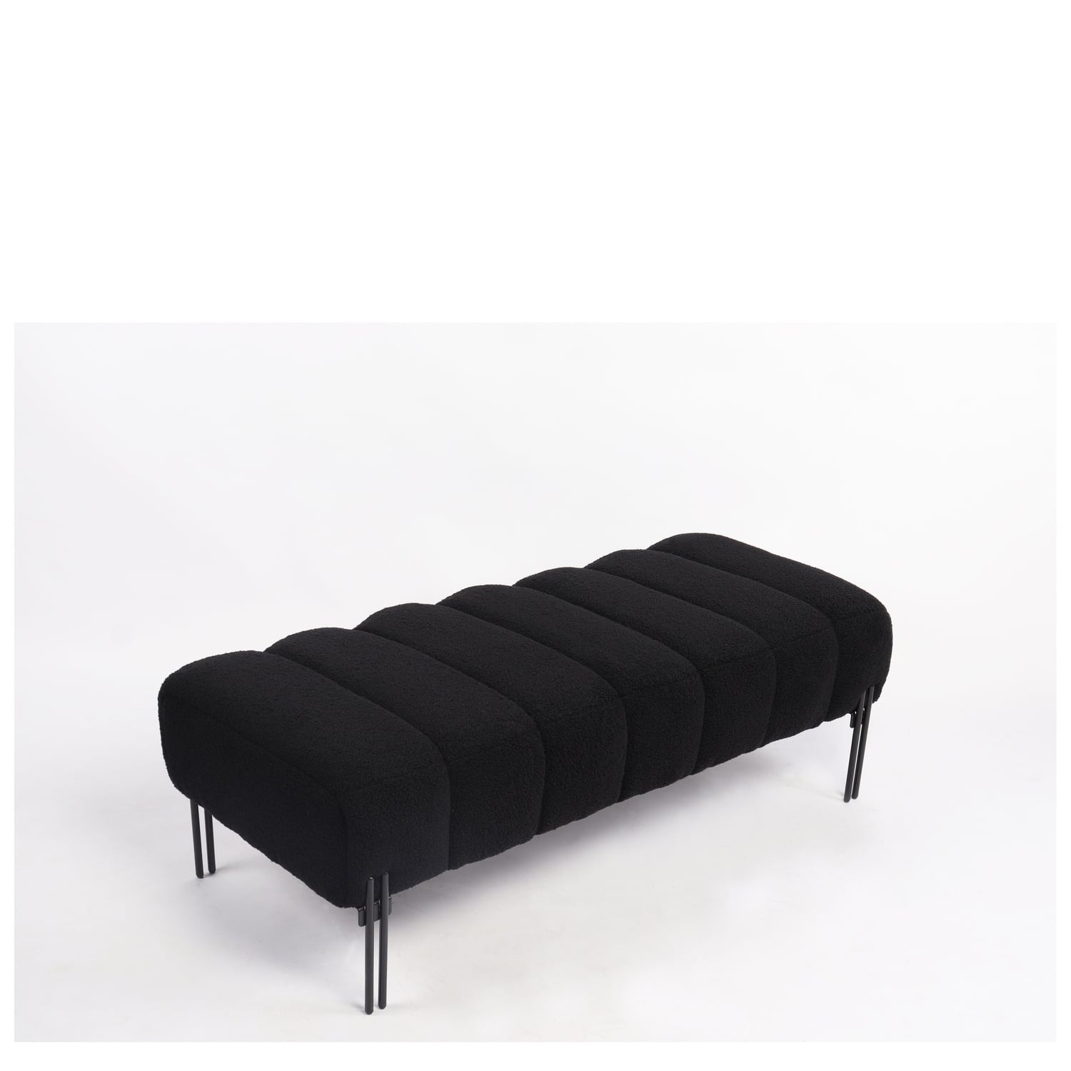 Παγκάκι Ottoman ArteLibre KUBO Μαύρο Ύφασμα Teddy/Μέταλλο 40x116.5x50cm