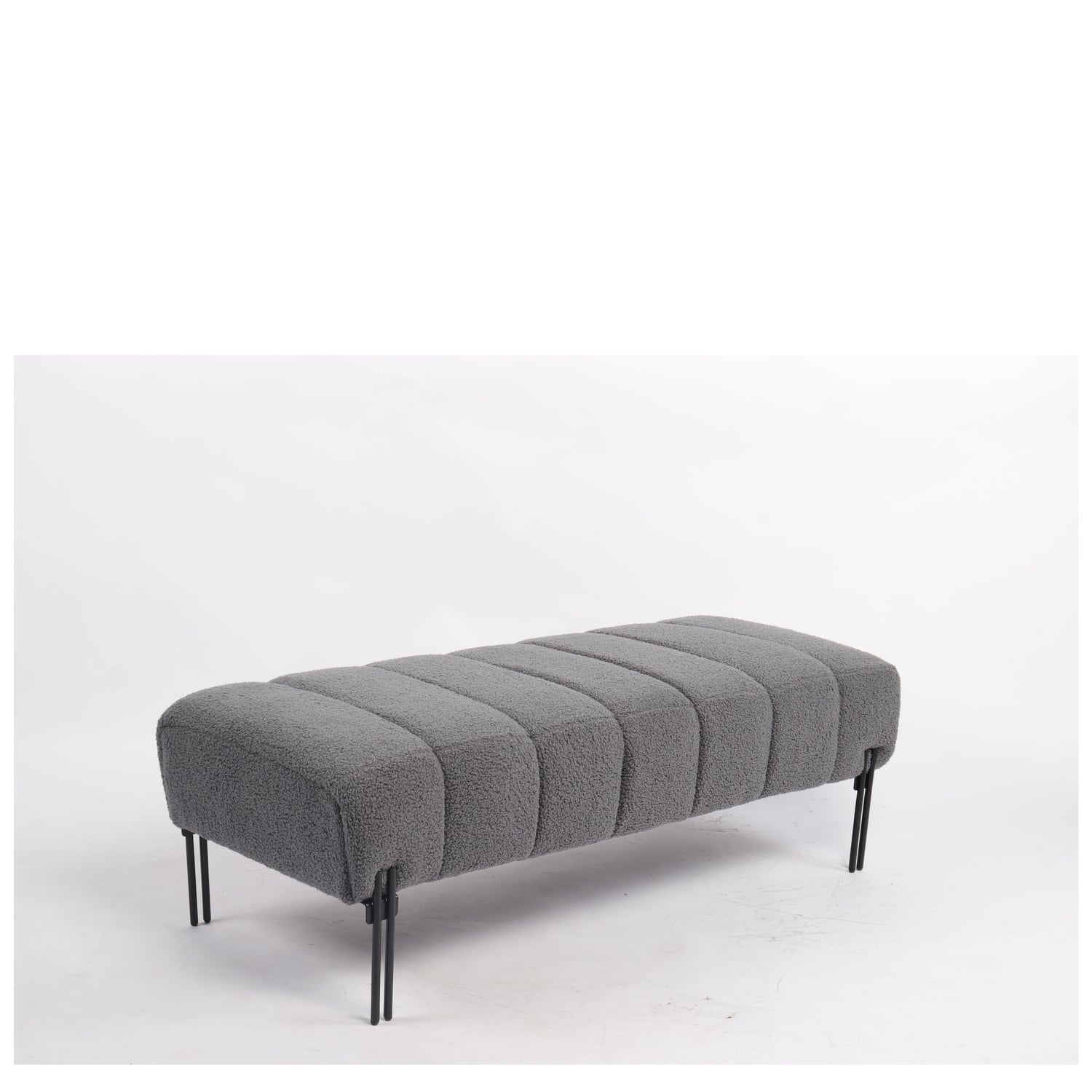 Παγκάκι Ottoman ArteLibre KUBO Γκρι Ύφασμα Teddy/Μέταλλο 40x116.5x50cm