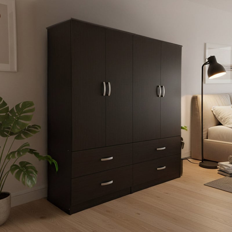 Ντουλάπα τετράφυλλη με συρτάρια Athos pakoworld wenge 160x42x180εκ