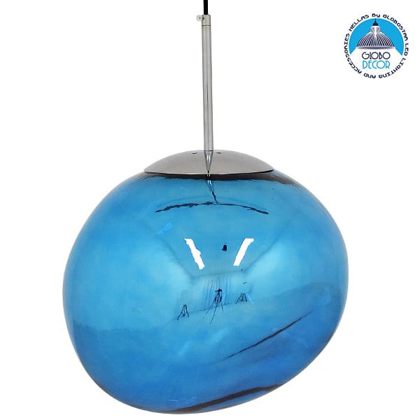 GLOBOSTAR® DIXAR 01467 Μοντέρνο Κρεμαστό Φωτιστικό Οροφής με Ντουί 1 x E27 AC 220-240V IP20 - Μπλε & Ασημί - Μ36 x Π36 x Υ45cm