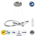 GLOBOSTAR® DEXTER 60498 Μοντέρνο Κρεμαστό Φωτιστικό Οροφής LED 72W 8064lm 300° AC 220-240V IP20 Ρυθμιζόμενο Λευκό CCT με Χειριστήριο από 2700K έως 6000K Dimmable - Lumileds SMD Chip - Νίκελ Βούρτσας - Μ56 x Π56 x Υ14cm - 3 Χρόνια Εγγύηση