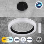 GLOBOSTAR® ARIANA 61037 Μοντέρνο Κρεμαστό Φωτιστικό Οροφής LED 55W 6376lm 120° AC 220-240V IP20 Ρυθμιζόμενο Λευκό CCT με Χειριστήριο από 2700K έως 6000K Dimmable - Lumileds SMD Chip - Μαυρό Ματ - Μ48 x Π48 x Υ6.5cm - 3 Χρόνια Εγγύηση