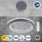 GLOBOSTAR® MELINA 61045 Μοντέρνο Κρεμαστό Φωτιστικό Οροφής LED 55W 6376lm 120° AC 220-240V IP20 Ρυθμιζόμενο Λευκό CCT με Χειριστήριο από 2700K έως 6000K Dimmable - Lumileds SMD Chip - Γκρι & Λευκό - Μ48 x Π48 x Υ6.5cm - 3 Χρόνια Εγγύηση