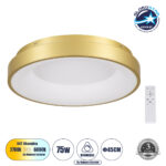 GLOBOSTAR® SALEM 61235 Μοντέρνο Φωτιστικό Οροφής LED 75W 8625lm 120° AC 220-240V IP20 Ρυθμιζόμενο Λευκό CCT με Χειριστήριο από 2700K έως 6000K Dimmable - Lumileds SMD Chip - Χρυσό - Μ45 x Π45 x Υ9.5cm - 3 Χρόνια Εγγύηση
