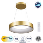GLOBOSTAR® SALEM 61243 Μοντέρνο Κρεμαστό Φωτιστικό Οροφής LED 75W 8625lm 120° AC 220-240V IP20 Ρυθμιζόμενο Λευκό CCT με Χειριστήριο από 2700K έως 6000K Dimmable - Lumileds SMD Chip - Χρυσό - Μ45 x Π45 x Υ6cm - 3 Χρόνια Εγγύηση