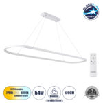 GLOBOSTAR® BOLIVAR 61272 Μοντέρνο Κρεμαστό Φωτιστικό Οροφής LED 54W 6210lm 360° AC 220-240V IP20 Ρυθμιζόμενο Λευκό CCT με Χειριστήριο από 2700K έως 6000K Dimmable - Lumileds SMD Chip - Λευκό Ματ - Μ120 x Π30 x Υ2cm - 3 Χρόνια Εγγύηση