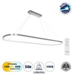 GLOBOSTAR® BOLIVAR 61273 Μοντέρνο Κρεμαστό Φωτιστικό Οροφής LED 54W 6210lm 360° AC 220-240V IP20 Ρυθμιζόμενο Λευκό CCT με Χειριστήριο από 2700K έως 6000K Dimmable - Lumileds SMD Chip - Νίκελ Βούρτσας - Μ120 x Π30 x Υ2cm - 3 Χρόνια Εγγύηση
