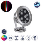 GLOBOSTAR® UNDERWATER-DENIS 90431 Υποβρύχιος Προβολέας Σποτ για Σιντριβάνια/Πισίνες LED 12W 1020lm 30° DC 24V Αδιάβροχο IP68 RGBW DMX512 Dimmable - Ανοξείδωτο Ατσάλι 304 - Μ14.5 x Π7 x Υ17cm - 3 Χρόνια Εγγύηση