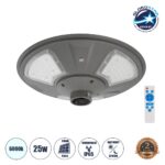 GLOBOSTAR® PARK 90500 Φωτιστικό Κεφαλής Post Top Πλατείας/Πάρκου LED 20W 900lm 120° με Ενσωματωμένο Φωτοβολταϊκό Panel 6V 20W & Επαναφορτιζόμενη Μπαταρία Li-ion 3.2V 25000mAh με Αισθητήρα Ημέρας-Νύχτας Αδιάβροχο IP65 Ψυχρό Λευκό 6000K - Γκρι Ανθρακί - Μ50 x Π50 x Υ19cm - 2 Χρόνια Εγγύηση