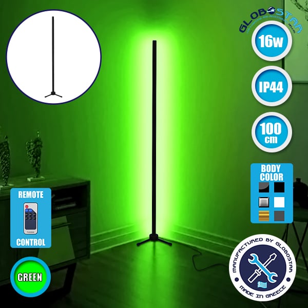 Μοντέρνο Minimal Επιδαπέδιο Μαύρο Φωτιστικό 100cm LED 16 Watt με Ασύρματο Χειριστήριο RF & Dimmer Πράσινο GloboStar ALIEN Design GLOBO-100-5