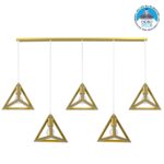 GLOBOSTAR® TRIANGLE 00610 Μοντέρνο Κρεμαστό Φωτιστικό Οροφής με Ντουί 5 x E27 AC 220-240V IP20 - Χρυσό - Μ170 x Π22 x Y130cm