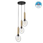 GLOBOSTAR® OLVERO 00773 Μοντέρνο Κρεμαστό Φωτιστικό Οροφής με Ντουί 3 x E27 AC 220-240V IP20 - Μαύρο & Χρυσό - Μ30 x Π30 x Y130cm