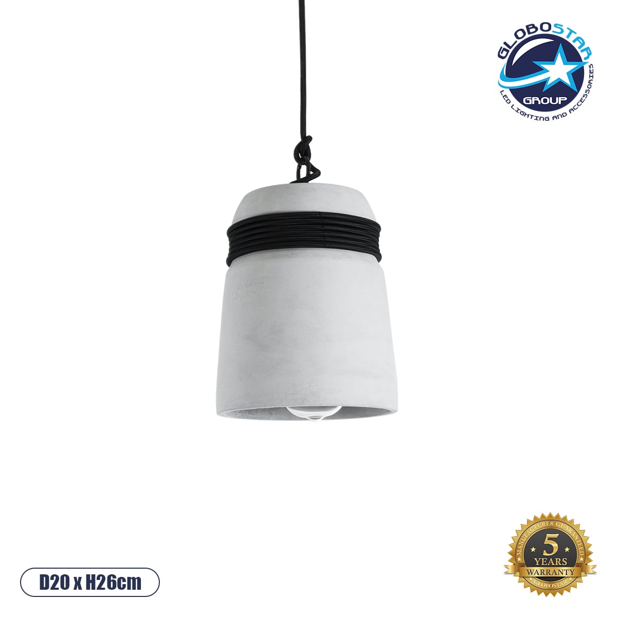 GLOBOSTAR® TRIBECA 01320 Μοντέρνο Κρεμαστό Φωτιστικό Οροφής με Ντουί 1 x E27 AC 220-240V IP20 - Γκρι & Μαύρο - Μ20 x Π20 x Υ26cm