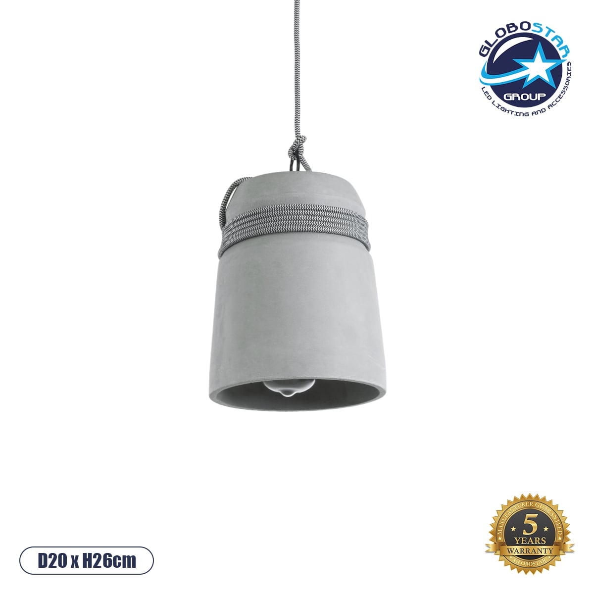 GLOBOSTAR® TRIBECA 01321 Μοντέρνο Κρεμαστό Φωτιστικό Οροφής με Ντουί 1 x E27 AC 220-240V IP20 - Γκρι & Μαύρο - Μ20 x Π20 x Υ26cm