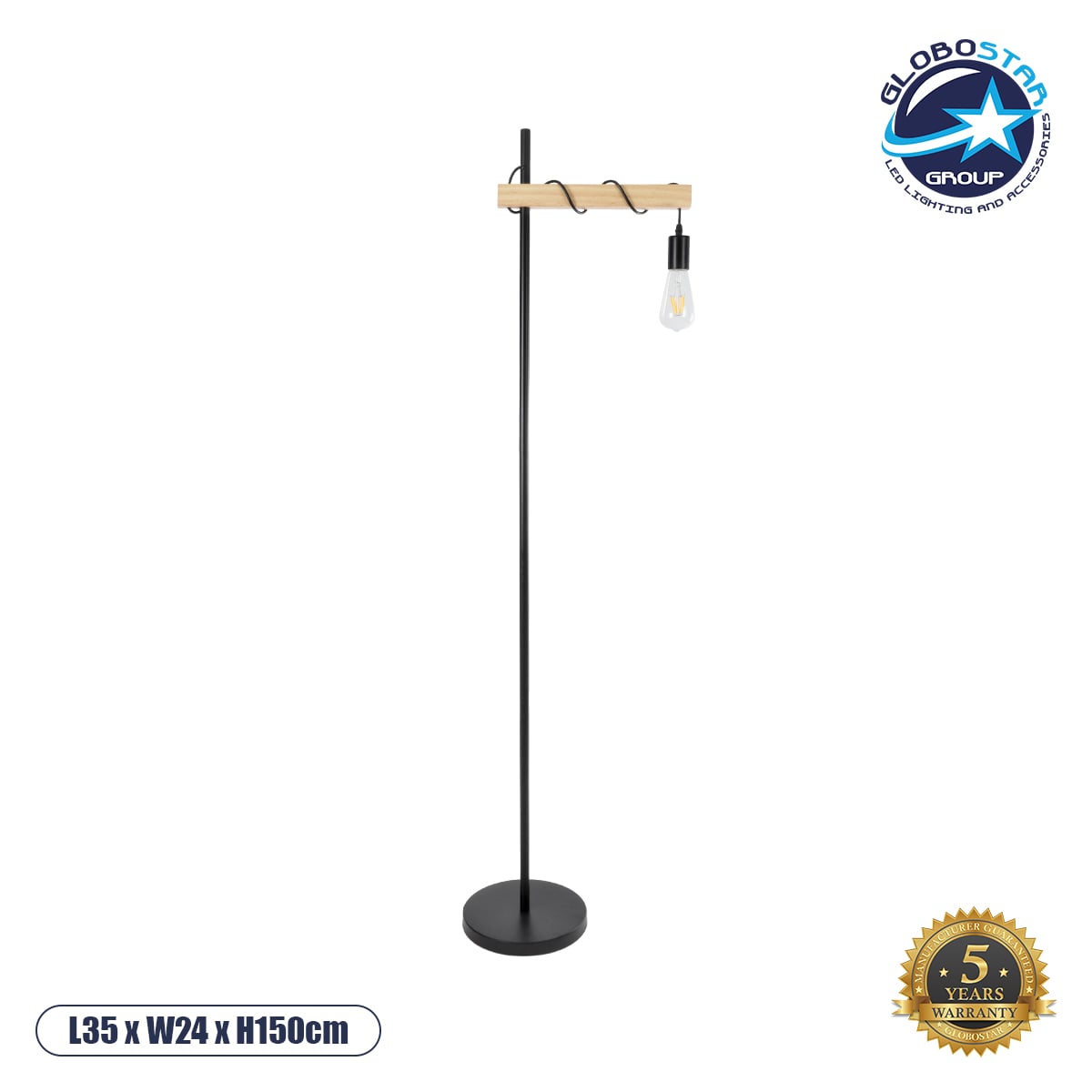 GLOBOSTAR® MINDELO 02033 Μοντέρνο Επιδαπέδιο Φωτιστικό με Ντουί 1 x E27 AC 220-240V IP20 - Μαύρο & Μπεζ - Μ35 x Π24 x Υ150cm