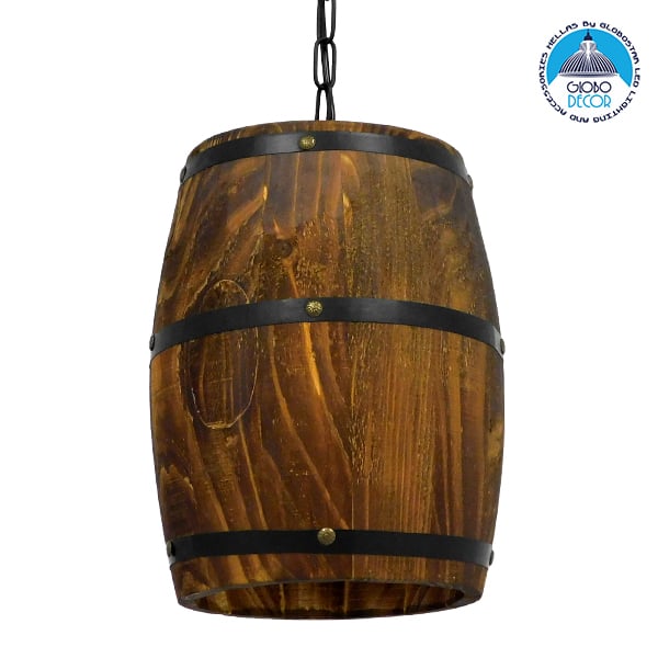 GLOBOSTAR® BARREL 00890 Vintage Κρεμαστό Φωτιστικό Οροφής με Ντουί 1 x E27 AC 220-240V IP20 - Kαφέ - Μ24 x Π24 x Υ29cm