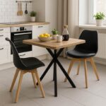 Τραπεζαρία με Καρέκλες Gaston μαύρο και Τραπέζι Prestone oak 70x70x75εκ Σετ 3τεμ