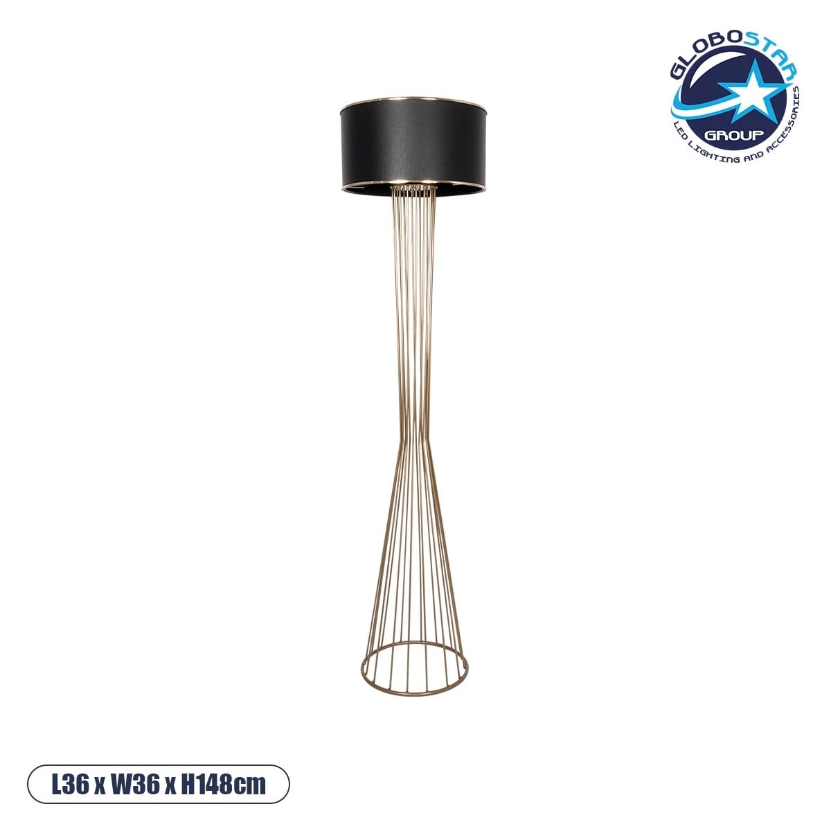 GLOBOSTAR® NOVA 201-0041 Μοντέρνο Επιδαπέδιο Φωτιστικό με Ντουί 1 x E27 AC 220-240V IP20 - Χρυσό & Μαύρο - Μ36 x Π36 x Υ148cm