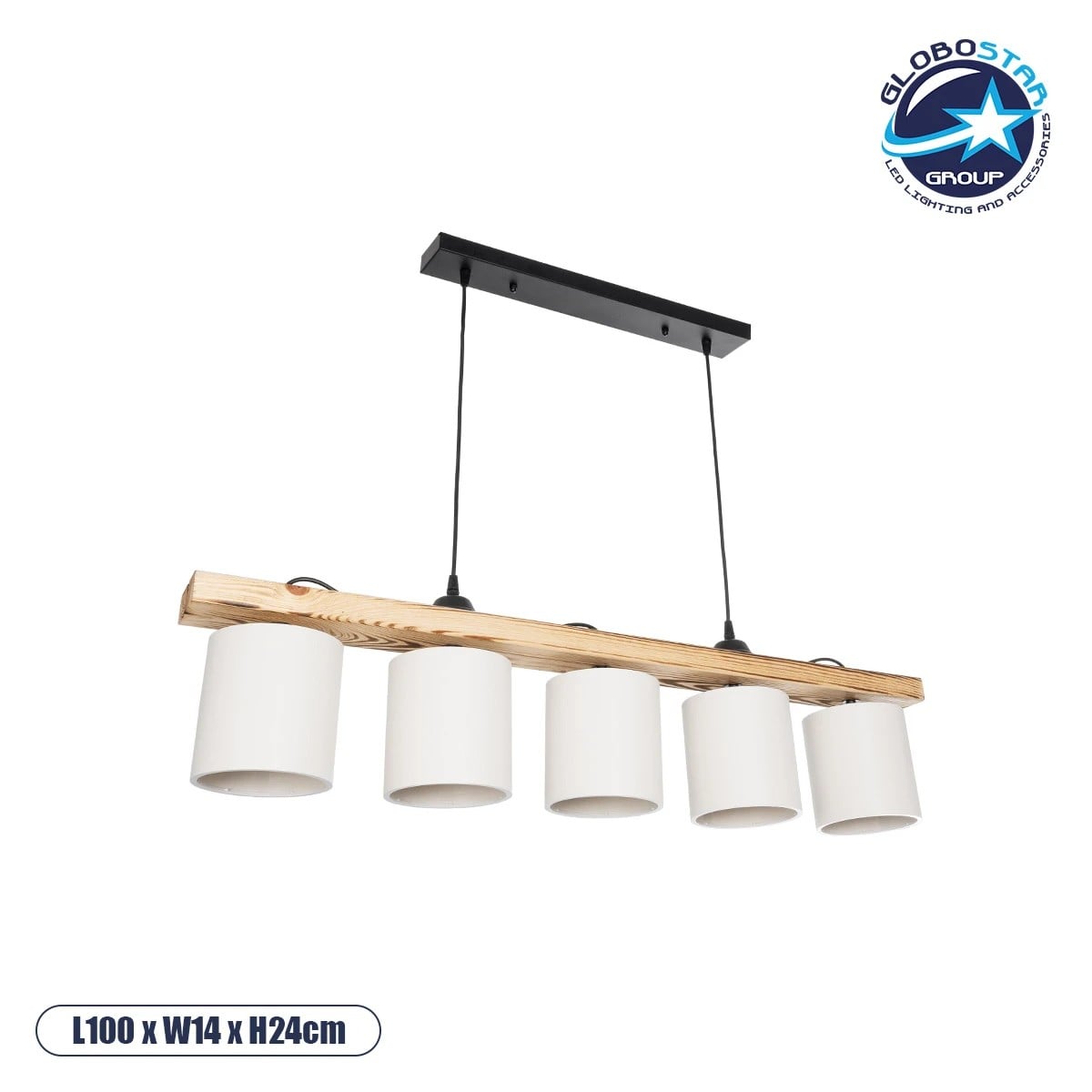 GLOBOSTAR® CUP 203-0054 Vintage Κρεμαστό Φωτιστικό Οροφής με Ντουί 5 x E27 AC 220-240V IP20 - Μπεζ & Λευκό - Μ100 x Π14 x Υ24cm
