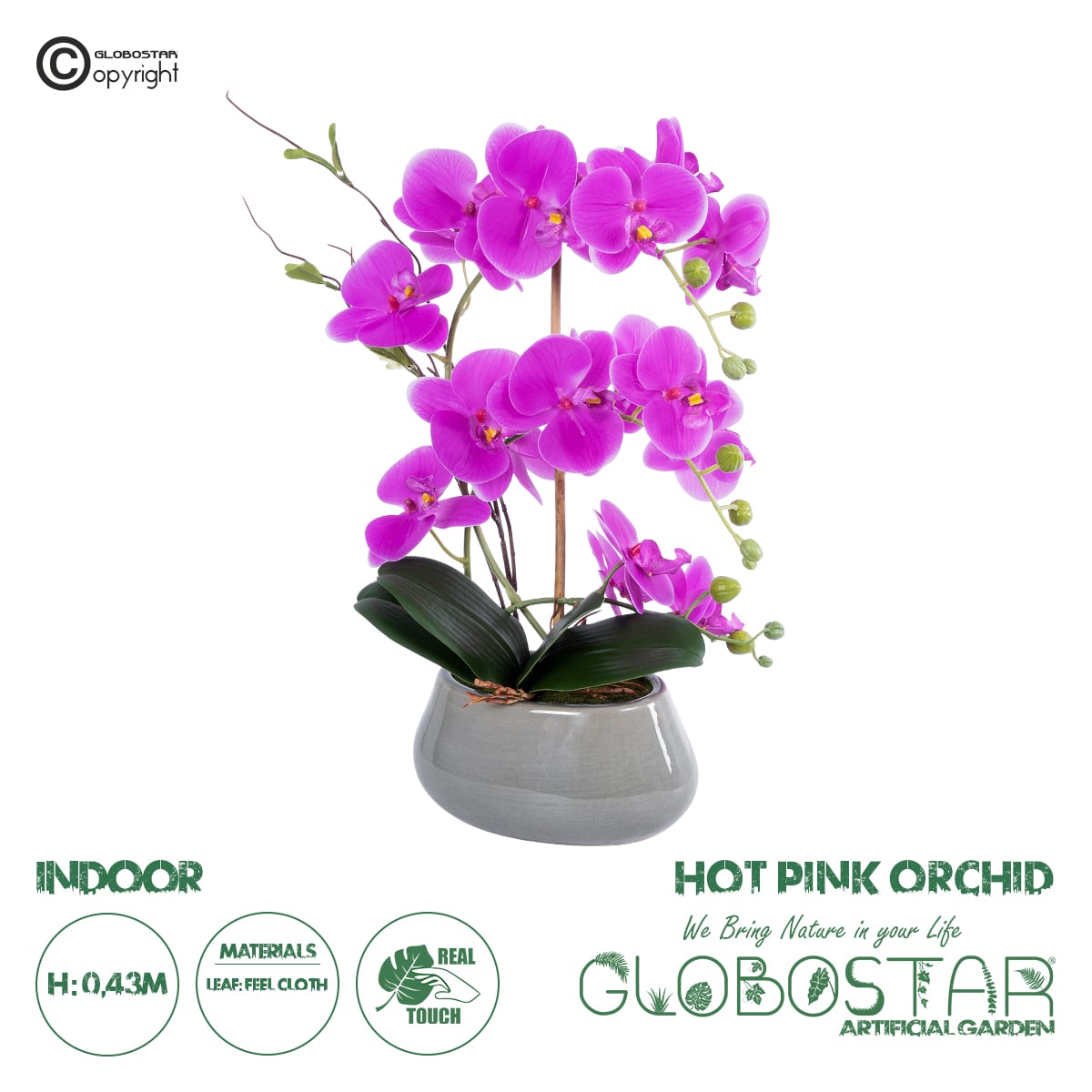 GloboStar® Artificial Garden HOT PINK ORCHID 21119 Διακοσμητικό Φυτό Έντονο Ροζ Ορχιδέα Υ43cm