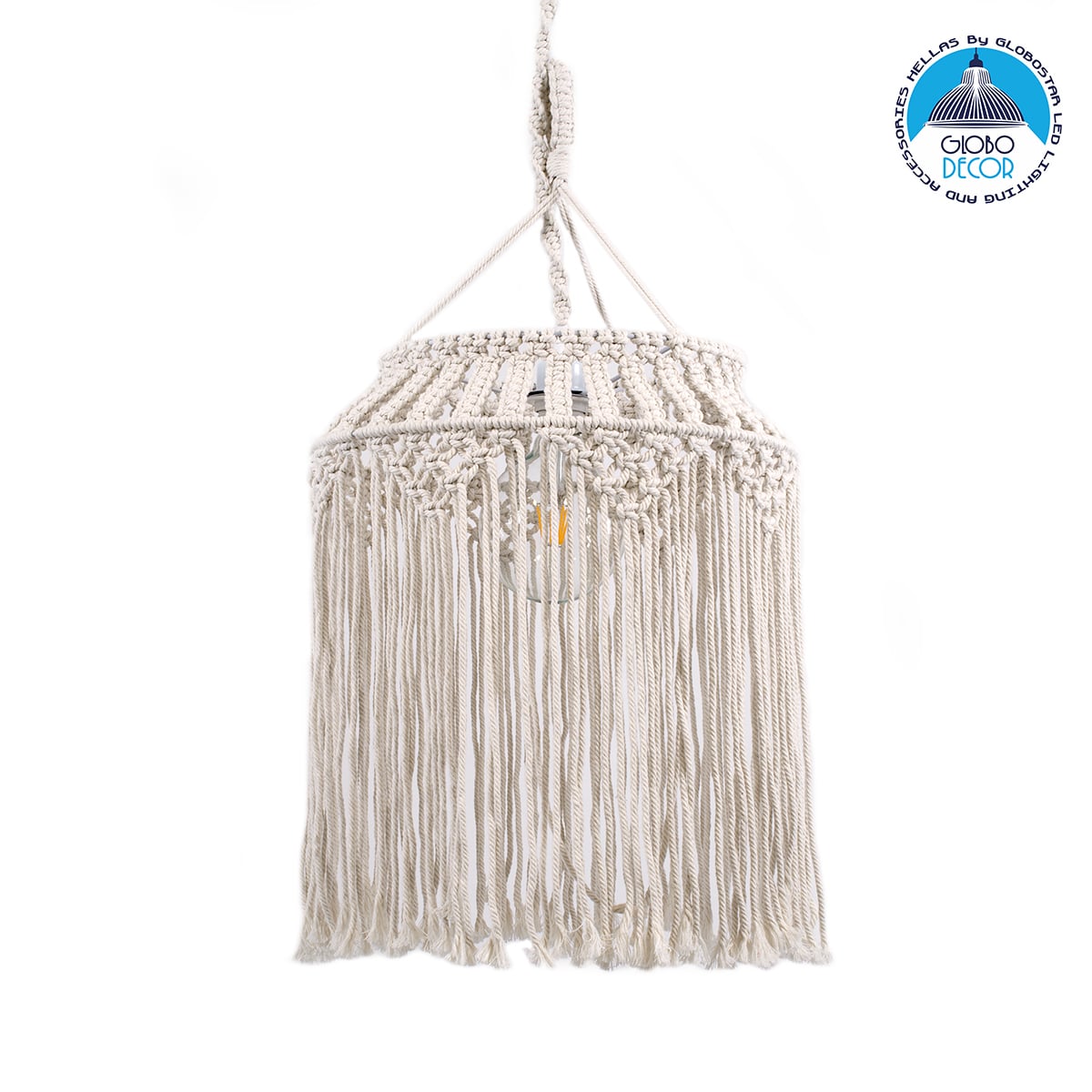 GLOBOSTAR® ALGERIA 36202 Boho Κρεμαστό Φωτιστικό Οροφής με Ντουί 1 x E27 AC 220-240V IP20 - Μπεζ - Μ40 x Π40 x Υ50cm