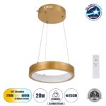 GLOBOSTAR® NEMESIS 61154 Μοντέρνο Κρεμαστό Φωτιστικό Οροφής LED 20W 2356lm 360° AC 220-240V IP20 Ρυθμιζόμενο Λευκό CCT με Χειριστήριο από 2700K έως 6000K Dimmable - Lumileds SMD Chip - Χρυσό Βούρτσας - Μ25 x Π25 x Υ4cm - 3 Χρόνια Εγγύηση
