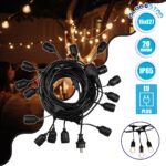 GLOBOSTAR® GARLAND 78985 Καλωδιογιρλάντα 20m με Ντουί 15 x E27 & Πρίζα Schuko AC 220-240V IP65 - Μαύρο - Μ1500 x Π127 x Υ16cm