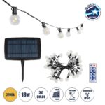 GLOBOSTAR® TWILIGHT 79668 Μοντέρνο Φωτιστικό Κήπου Γιρλάντα 10.5m με 30 Λάμπες & IR Ασύρματο Χειριστήριο LED 18W 1620lm 360° DC 3.7V με Φωτοβολταϊκό Panel 5.5V 3W & Επαναφορτιζόμενη Μπαταρία Li-ion 3.6V 2x18650 4400mAh Αδιάβροχο IP65 Θερμό Λευκό 2700Κ Dimmable - Sanan SMD Chip - Μαύρο & Διάφανο - Μ1050 x Π4 x Υ7cm - 2 Χρόνια Εγγύηση