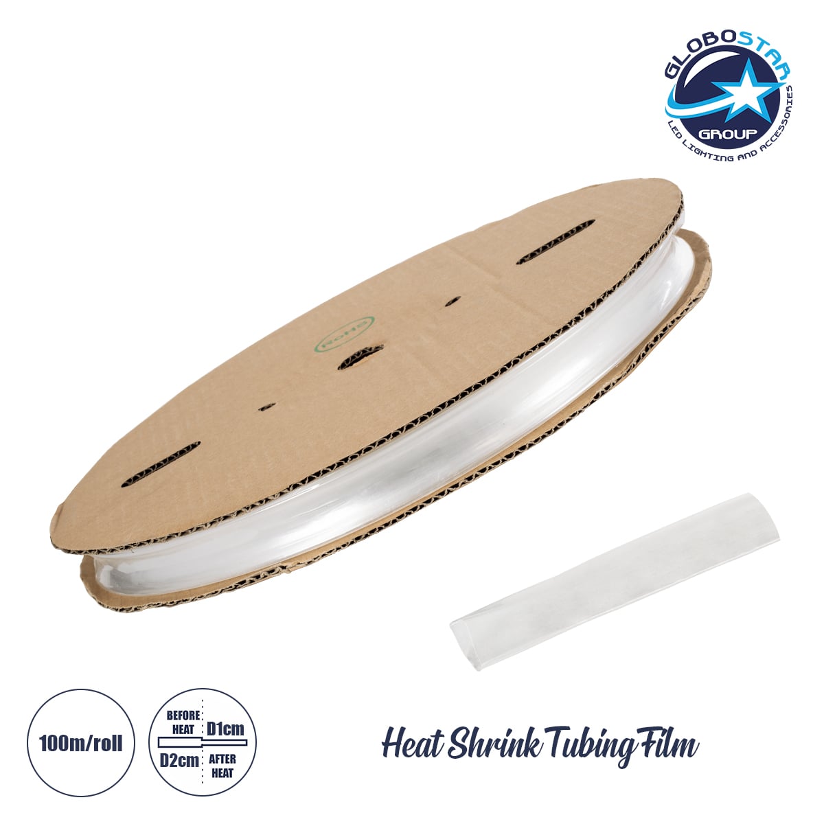 GLOBOSTAR® SHRINKTUBE 79968 Θερμοσυστελλόμενο Μακαρόνι Στεγανοποίησης για Neon Flex LED Αδιάβροχο IP65 - Διάφανο - Μ1000 x Π2 x Υ2cm/Π1 x Υ1cm - Ρολό 100 Μέτρων