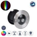 GLOBOSTAR® UNDERWATERHUNI 90416 Υποβρύχιο Χωνευτό Σποτ για Σιντριβάνια/Πισίνες LED 3W 300lm 30° DC 24V Αδιάβροχο IP68 Πολύχρωμο RGBW Dimmable DMX512 - Bridgelux SMD Chip - Ανοξείδωτο Ατσάλι SS304 - Μ10 x Π10 x Υ7.5cm / Q9.5 - 3 Χρόνια Εγγύηση