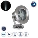 GLOBOSTAR® UNDERWATER-DEDY 90427 Υποβρύχιο Επιφανειακό Σποτ για Σιντριβάνια/Πισίνες LED 6W 600lm 30° DC 24V Αδιάβροχο IP68 Ψυχρό Λευκό 6000K Dimmable - Ανοξείδωτο Ατσάλι 304 - Μ12 x Π7.5 x Υ14.5cm - 3 Χρόνια Εγγύηση