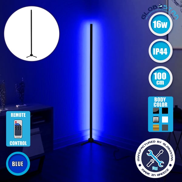Μοντέρνο Minimal Επιδαπέδιο Μαύρο Φωτιστικό 100cm LED 16 Watt με Ασύρματο Χειριστήριο RF & Dimmer Μπλε GloboStar ALIEN Design GLOBO-100-6