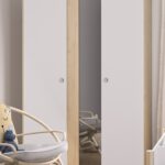 Matis ντουλάπα με 2 πόρτες και καθρέφτη 130x60x202εκ. Natural Chestnut / Λευκό