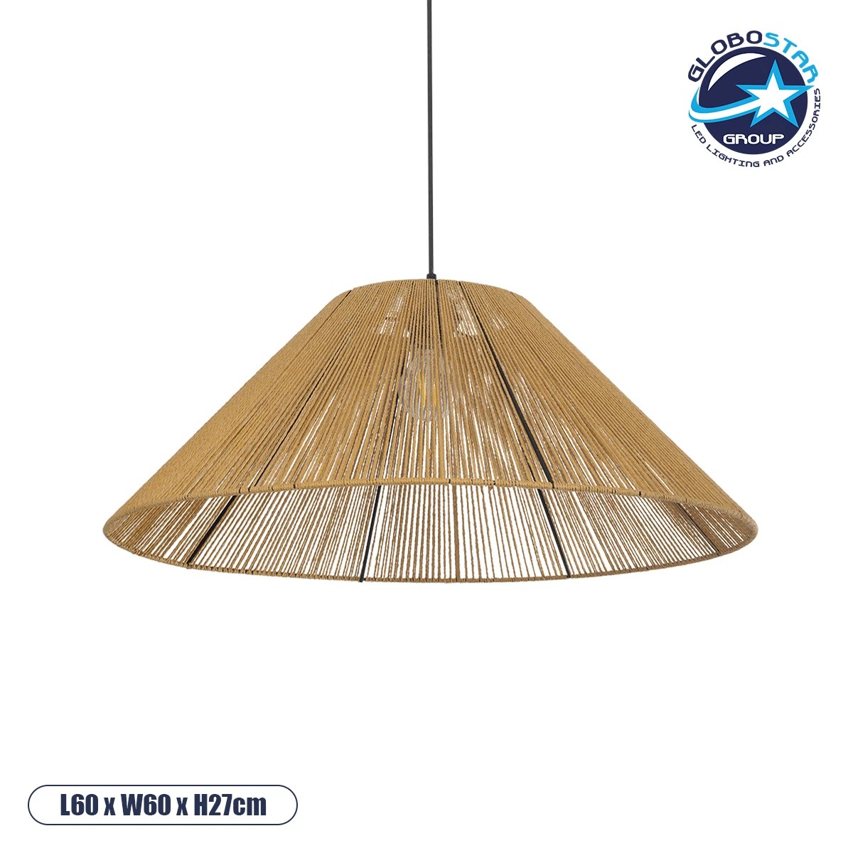GLOBOSTAR® HATA 205-0037 Boho Κρεμαστό Φωτιστικό Οροφής με Ντουί 1 x E27 AC 220-240V IP20 - Μπεζ - M60 x Π60 x Υ27cm