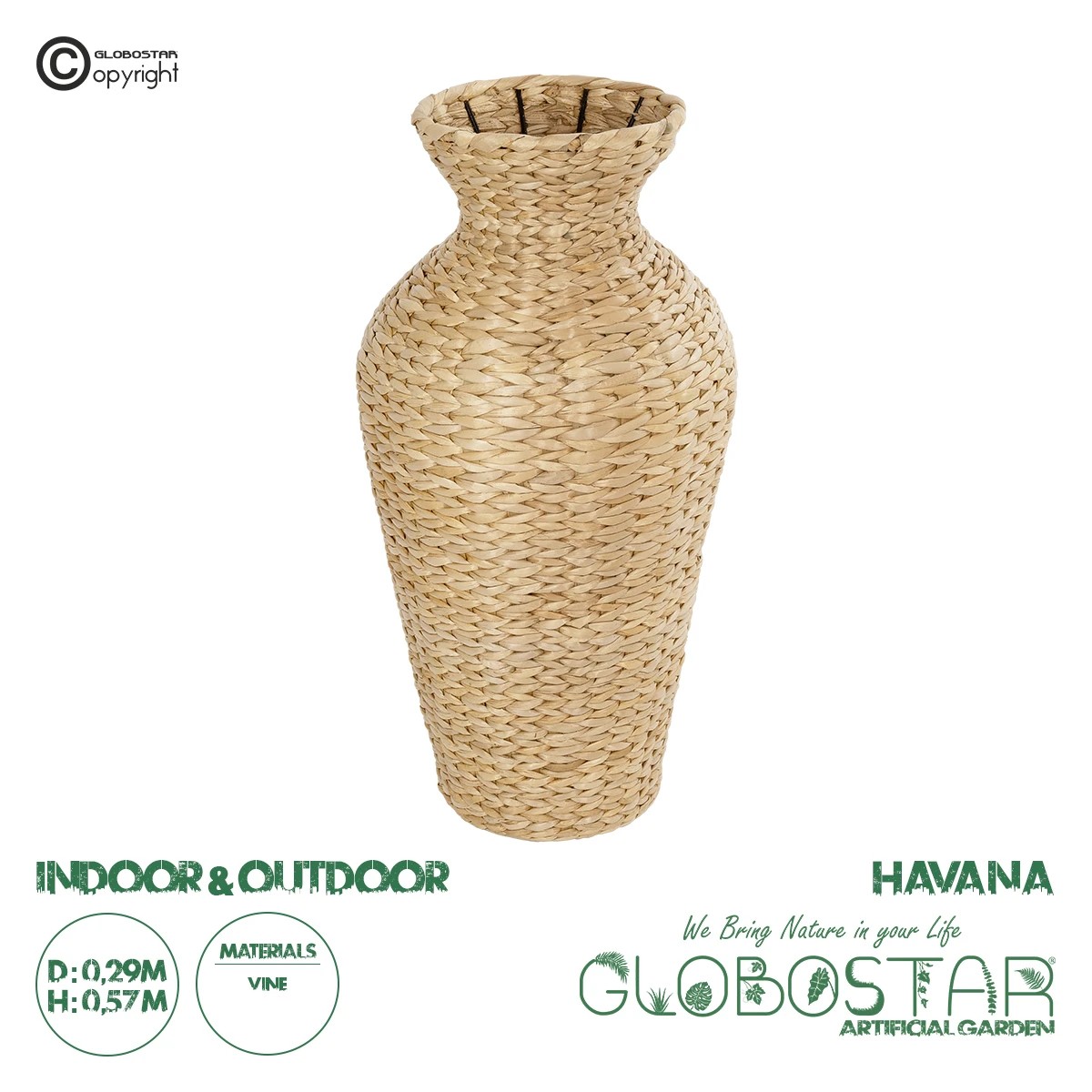 GloboStar® Artificial Garden HAVANA 21229 Διακοσμητικό Πλεκτό Καλάθι - Κασπώ Γλάστρα - Flower Pot Μπεζ Π29 x M29 x Υ57cm