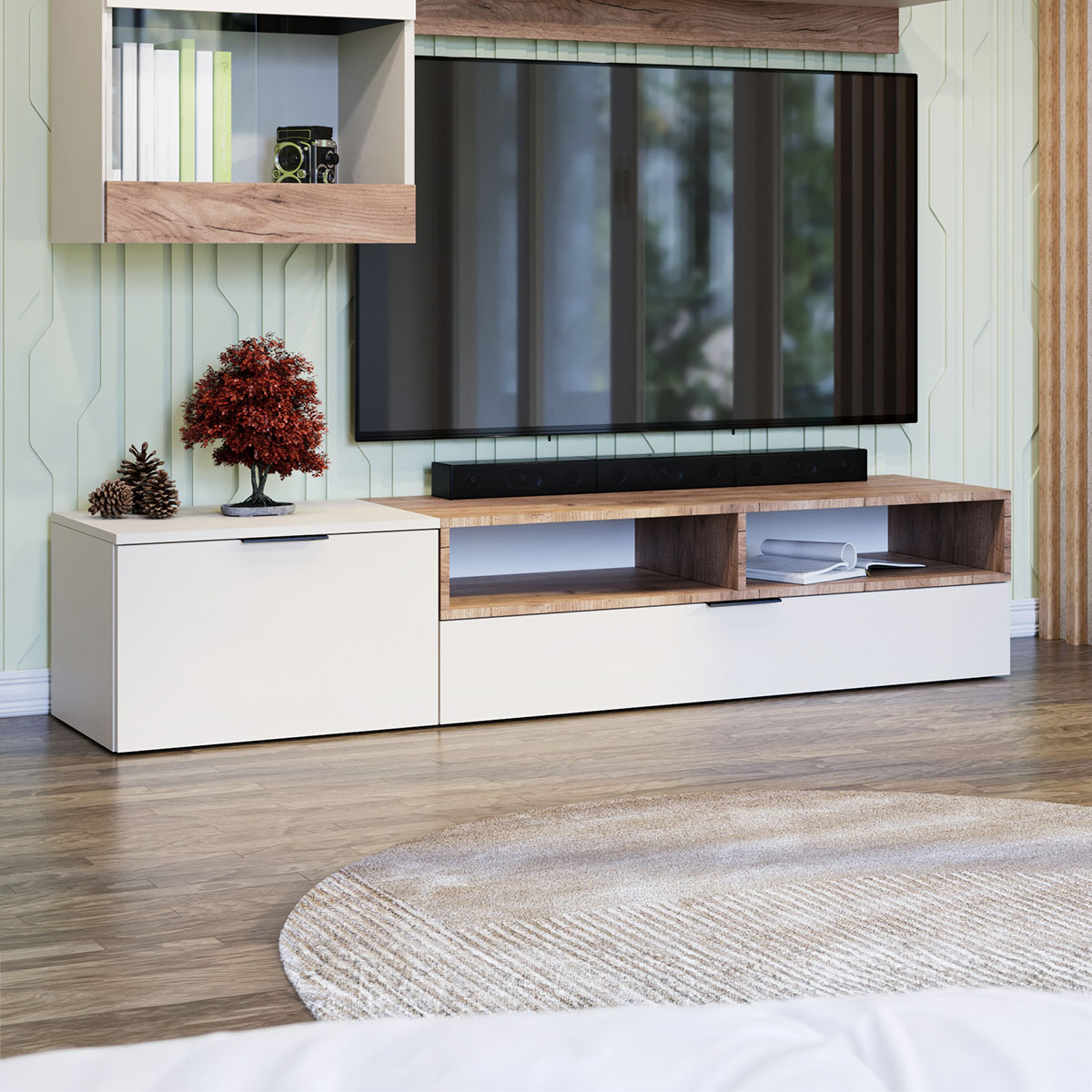 Έπιπλο TV Morocco Μπεζ-Σκούρο Δρυς 175x39x35cm - Image 3