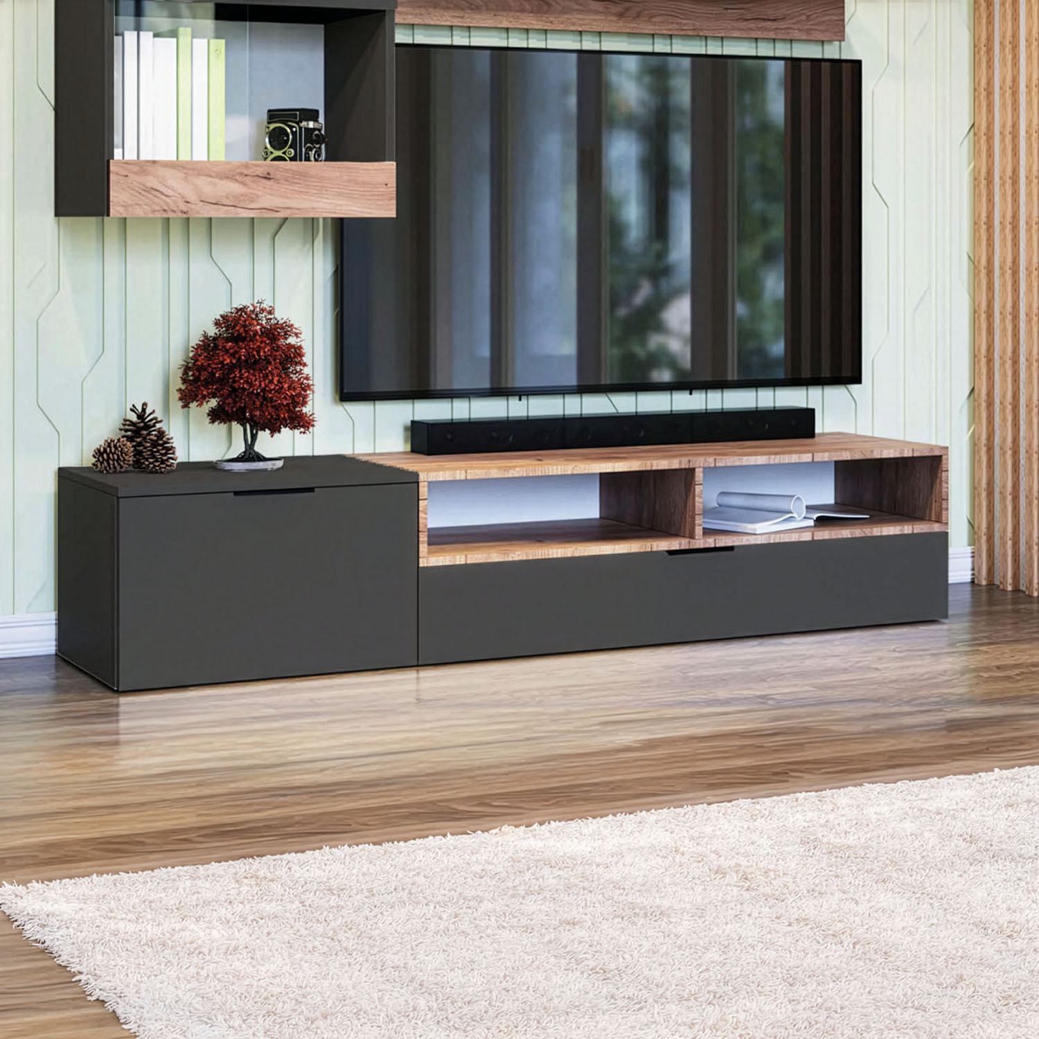Έπιπλο TV Morocco Ανθρακί-Χρυσό Δρυς 175x39x35cm - Image 3