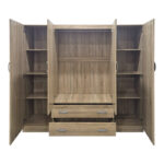 Ντουλάπα τετράφυλλη με 2 συρτάρια Alvia pakoworld sonoma 200x51x180εκ
