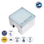 GLOBOSTAR® CYBOLITHOS 60365 Χωνευτό Αρχιτεκτονικο Φωτιστικό Σποτ Δαπέδου LED 2W 220lm 120° DC 24V Αδιάβροχο IP68 IK06 Θερμό Λευκό 2700K Dimmable - Bridgelux SMD Chip - Γαλακτερό Tempered Glass & Ανοξείδωτο Ατσάλι SS316 - Μ10 x Π10x Υ8cm / Q10 x 10cm - 3 Χρόνια Εγγύηση