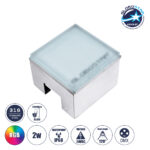 GLOBOSTAR® CYBOLITHOS 60948 Χωνευτό Αρχιτεκτονικο Φωτιστικό Σποτ Δαπέδου LED 2W 170lm 120° DC 24V Αδιάβροχο IP68 IK06 Πολύχρωμο RGB Dimmable DMX512 - Bridgelux SMD Chip - Γαλακτερό Tempered Glass & Ανοξείδωτο Ατσάλι SS316 - Μ10 x Π10x Υ8cm / Q10 x 10cm - 3 Χρόνια Εγγύηση