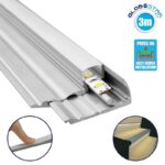 GLOBOSTAR® ALP-STEP-GRIP STAIR 70823-3M Επιφανειακό Προφίλ Αλουμινίου Ειδικό για Φωτισμό Σκαλοπατιού με Λευκό Γαλακτερό Πατητό Κάλυμμα για Ταινίες LED IP20 - Ασημί & Λευκό - Μ300 x Π6 x Υ2.1cm