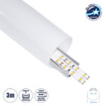 GLOBOSTAR® ALP-ROUND TUBIT 70855-3M Επιφανειακό & Κρεμαστό Προφίλ Αλουμινίου με Λευκό Γαλακτερό Πατητό Κάλυμμα για Ταινίες LED IP20 - Ασημί & Λευκό - Μ300 x Π6 x Υ6cm