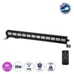 GLOBOSTAR® UVBAR 79660 Μπάρα Φωτισμού με IR Ασύρματο Χειριστήριο LED 36W 120° AC 220-240V IP20 Ultraviolet UV Black Light DMX512 - Star LED Chip - Μαύρο - Μ50 x Π6 x Υ6cm - 2 Χρόνια Εγγύηση