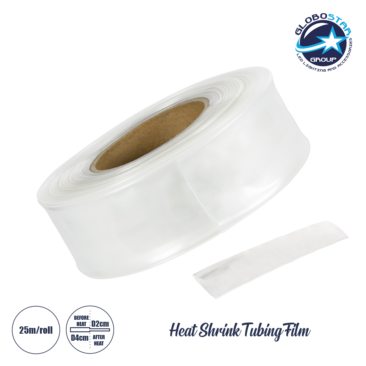 GLOBOSTAR® SHRINKTUBE 79970 Θερμοσυστελλόμενο Μακαρόνι Στεγανοποίησης για Neon Flex LED Αδιάβροχο IP65 - Διάφανο - Μ250 x Π4 x Υ4cm/Π2 x Υ2cm - Ρολό 25 Μέτρων