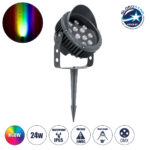 GLOBOSTAR® TREEVINA 90362 Φωτιστικό Σποτ με Αντιθαμβωτική Γρίλια για Φυτά - Δέντρα με Βάση Κήπου / Καρφωτό LED 24W 2040lm 10° DC 24V Αδιάβροχο IP65 Πολύχρωμο RGBW Dimmable DMX512 - Bridgelux SMD Chip - Γκρι Ανθρακί - Μ21.5 x Π18.3 x Υ14cm - 3 Χρόνια Εγγύηση